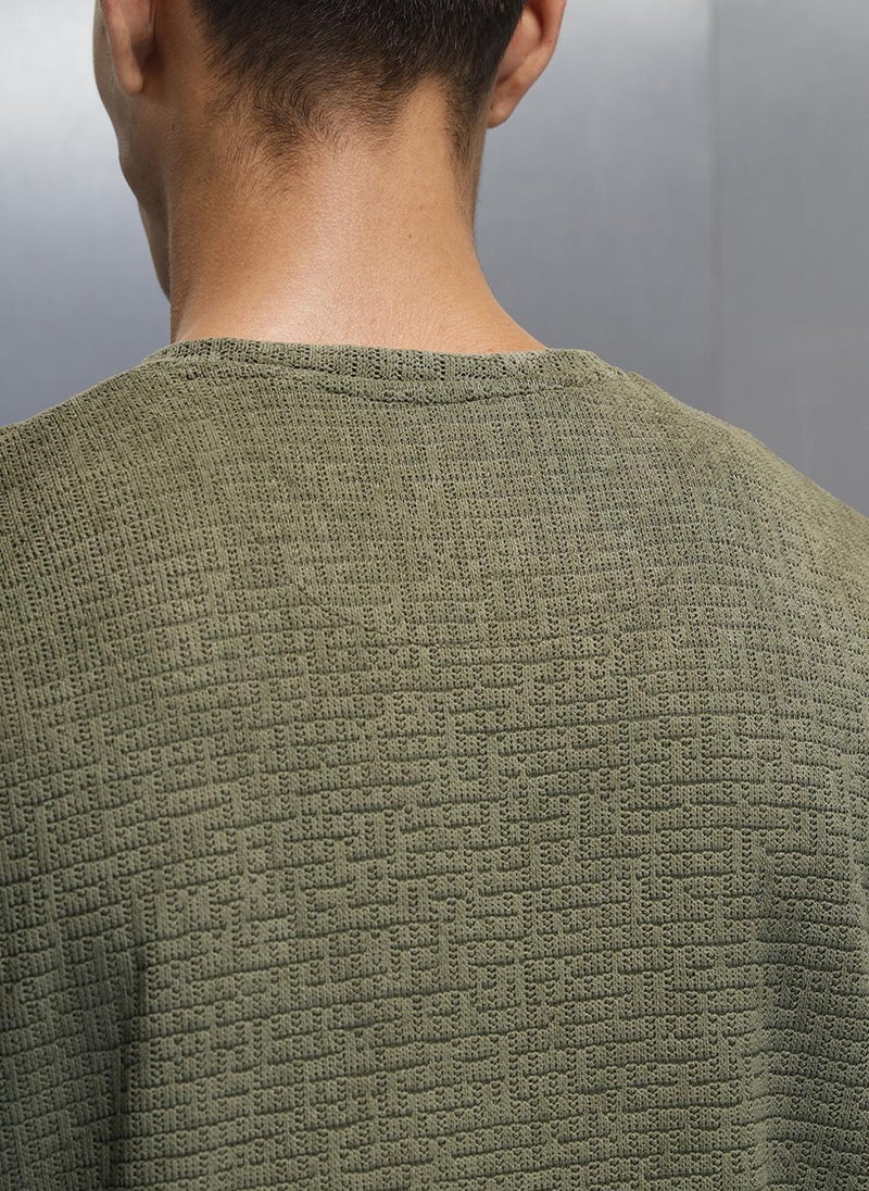 Wrogn Textured Men's Casual Regualr Fit T-Shirt | Olive - Image 5