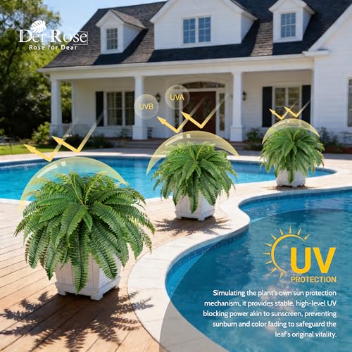 Der Rose 2 Pack 4560 Leaves Large Fake Ferns UV Resistant Outdoor Artificial Plants Faux Boston Ferns Fake Bushes for Outdoor Planters Porch Patio Garden Hanging Basket Home Decor - Image 3