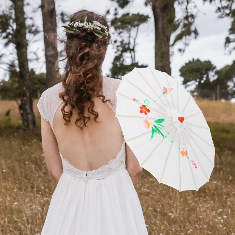 Silk Parasol Umbrella Chinese Japanese Style Craft Umbrella Prop for Bride Bridemaid (White) - Image 3