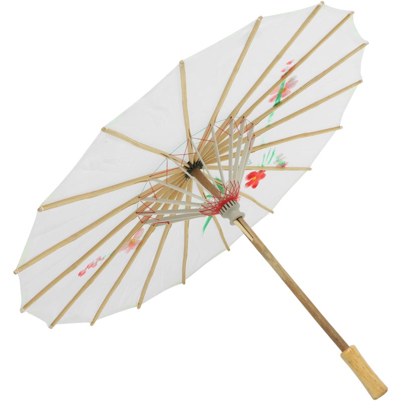 Silk Parasol Umbrella Chinese Japanese Style Craft Umbrella Prop for Bride Bridemaid (White) - Image 1