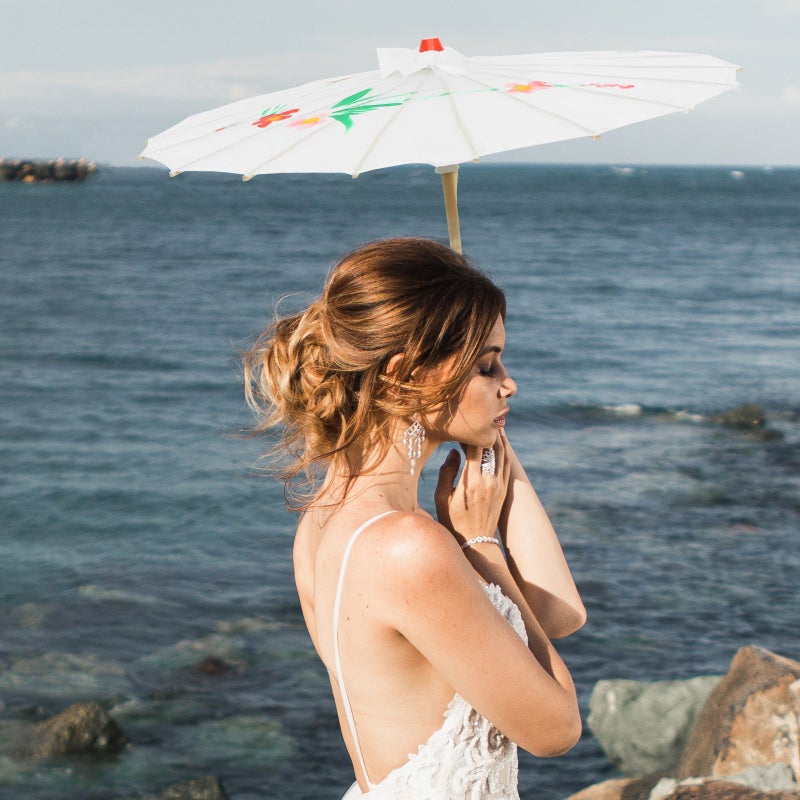 Silk Parasol Umbrella Chinese Japanese Style Craft Umbrella Prop for Bride Bridemaid (White) - Image 4
