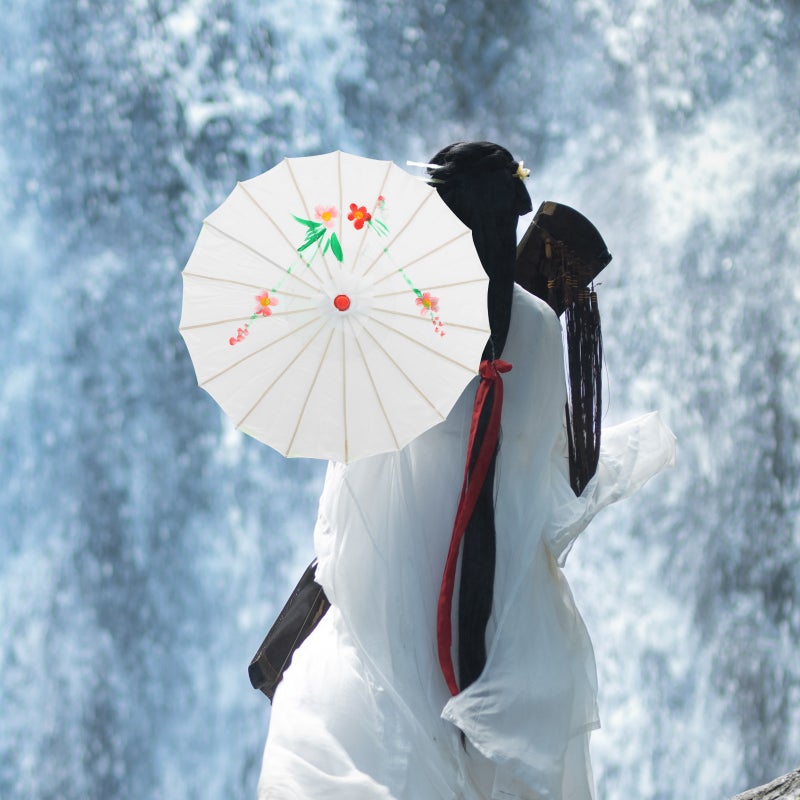 Silk Parasol Umbrella Chinese Japanese Style Craft Umbrella Prop for Bride Bridemaid (White) - Image 5
