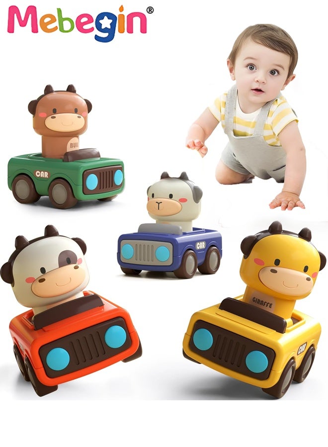 ميبيجين 4 قطع من ألعاب السيارات Press to Go، سيارات سباق حيوانات رائعة، مجموعة ألعاب سيارات للأطفال الرضع، ألعاب سيارات احتكاك للأطفال الصغار، هدية مثالية للأطفال الصغار، 9*6.5*10.5 سم - Image 1