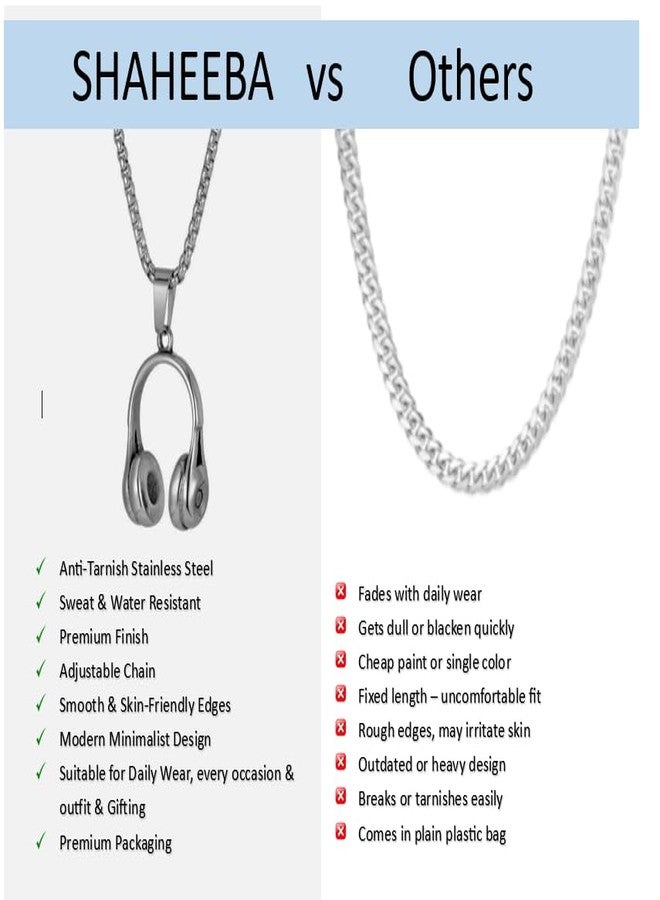SHAHEEBA Stainless Steel Headphone Pendant Necklace for Men and Boys | Music Lover Jewelry | Stylish Hip-Hop Streetwear Chain - Image 5