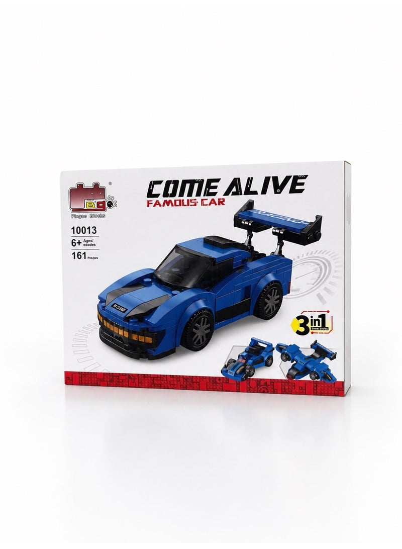 Pingao Blocks Come Alive Famous Car 3-in-1 Building Blocks Toy Set Blue 161 Pieces for Kids 6+ - Image 2