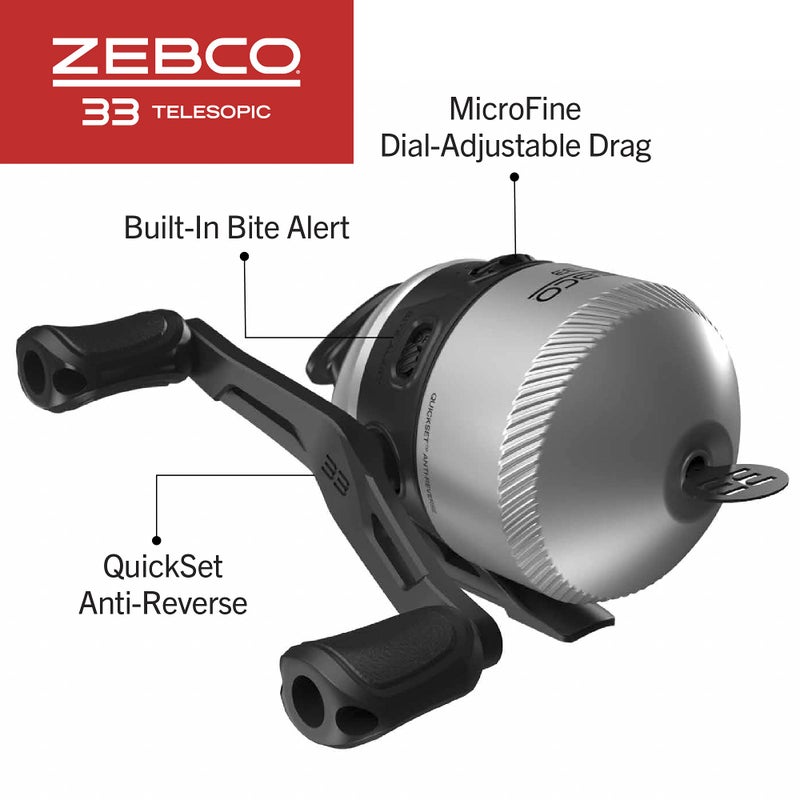 Zebco 33 Spincast Reel and Telescopic Fishing Rod Combo, Extendable 22.5-Inch to 6-Foot E-Glass Fishing Pole, Size 30 Reel, Quickset Anti-Reverse Fishing Reel with Bite Alert, Silver/Black - Image 4