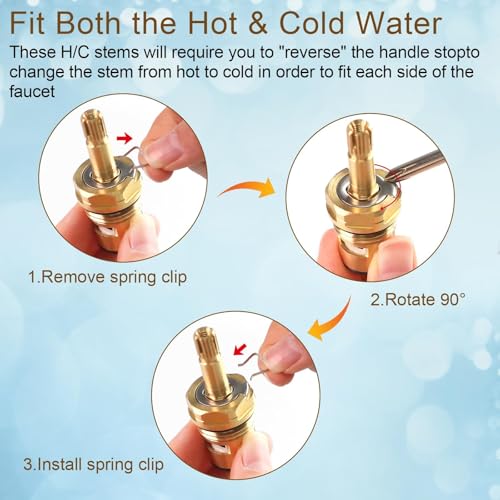 Waldeinsamkeit 2 Sets Faucet Valves Faucet Cartridge with American Standard 994053-0070a or 994053-0070a/H Bathroom Kitchen Bathtub Faucet Stem Replacement Brass 4z-24h Hot and Cold Replacement Stem - Image 4