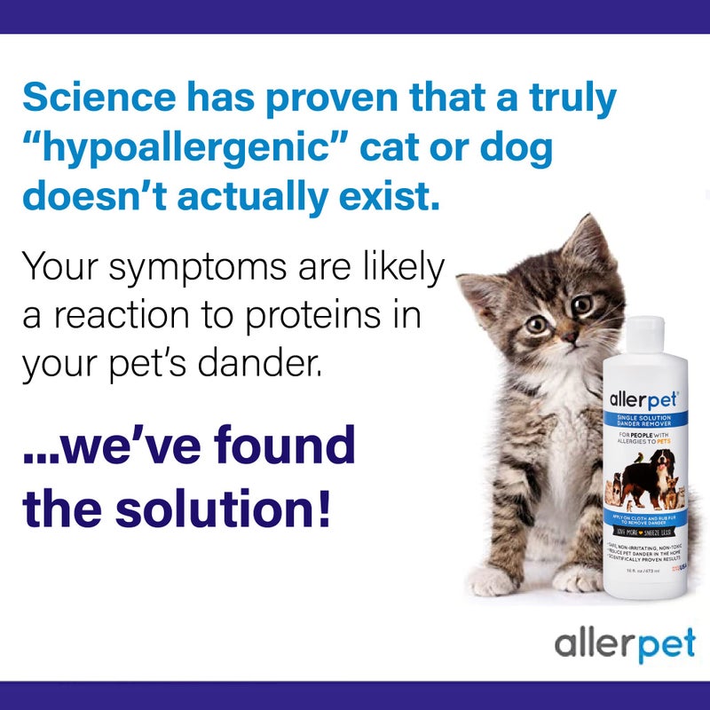 Allerpet Single Solution 16 fl oz Bottle Dander Remover for Pets (2 Pack) - Relieves Allergies - Bonus Mitt to Easily Apply Solution to Your Pet - Image 2