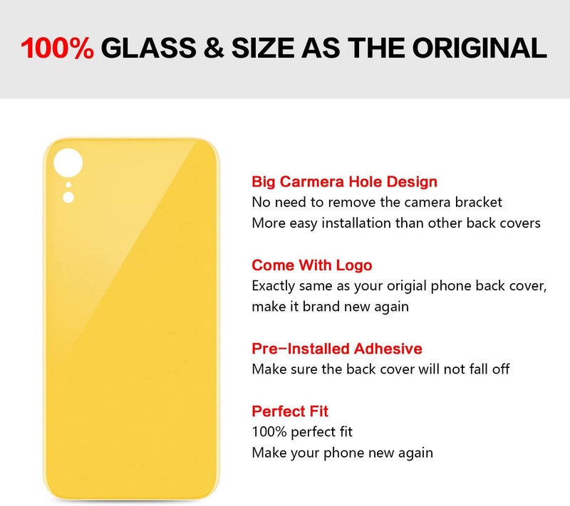 UooFide Rear Back Screen Glass Replacement Cover Compatible with iPhone XR 6.1-Inches All Carriers (Yellow) - Image 5