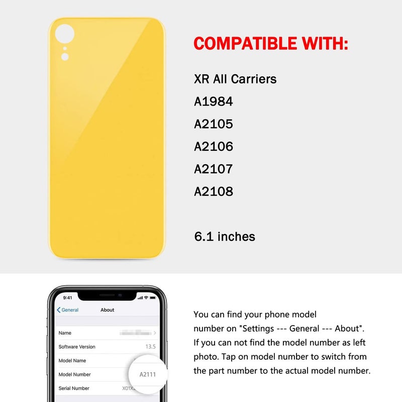 UooFide Rear Back Screen Glass Replacement Cover Compatible with iPhone XR 6.1-Inches All Carriers (Yellow) - Image 2