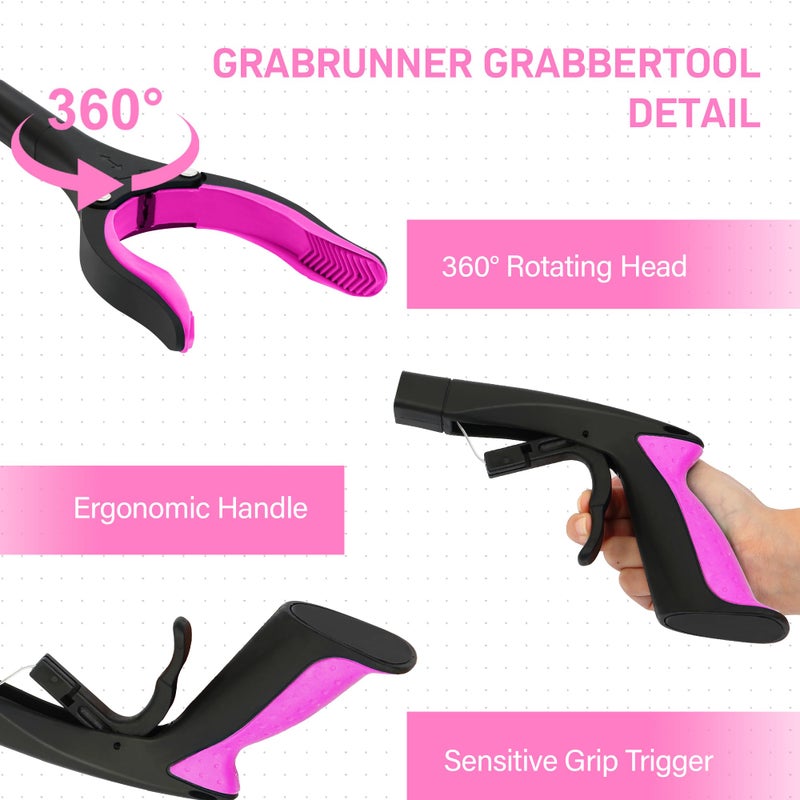 GrabRunner 32 inch GrabRunner Heavy Duty(up to 10 lbs) Reacher Grabber Tool with Strong Magnetic (New Pink) 1 Pack - Image 2