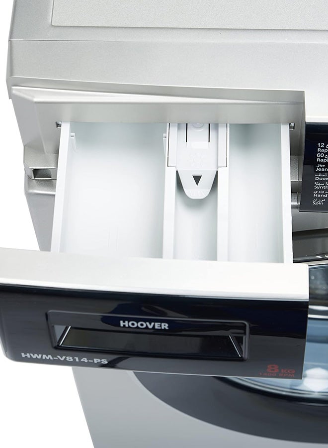 HOOVER 8Kg Front Load Washing Machine, Fully Automatic, 1400 RPM, Pyrojet Technology, 15 Programs, Stain Selection, Delay Start, Child Safety Lock, Silver, Made in Turkey, Min 1 Year Warranty 500 W HWM-V814-PS silver - Image 5