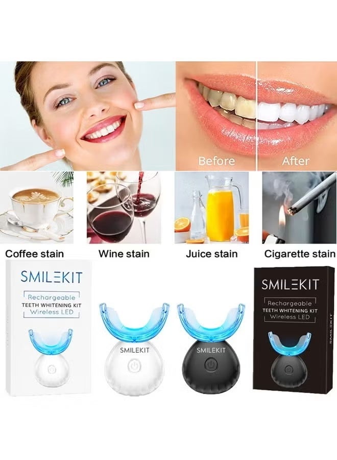 SMILEKIT Teeth Whitening Kit, Portable Wireless Teeth Whitening Device with Gel Pens and LED Lights Accelerator Effective Removal Coffee Smoking Stains, Yellow Teeth - Image 3