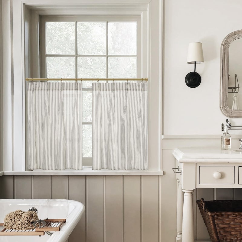 Lino Rosa Linen Sheer Boho Striped Pattern Sidelight Front Door Curtain for Glass Window Kitchen 2 Pack, 40 Inch Length Long - Image 4