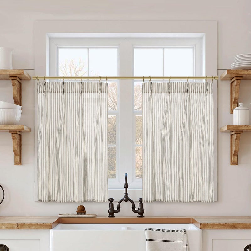 Lino Rosa Linen Sheer Boho Striped Pattern Sidelight Front Door Curtain for Glass Window Kitchen 2 Pack, 40 Inch Length Long - Image 2