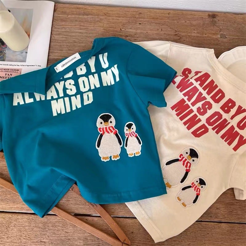 Children'S Cotton Short-Sleeved T-Shirt Summer Cartoon Half-Sleeved Embroidered Printed Japanese Fashion Brand Chinese And Korean Style Children'S Fashion Fashion - Image 3