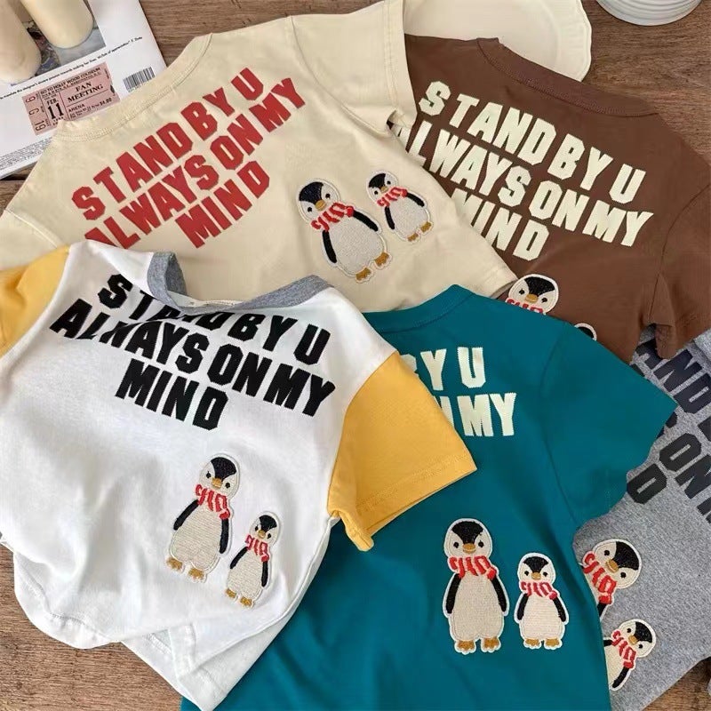 Children'S Cotton Short-Sleeved T-Shirt Summer Cartoon Half-Sleeved Embroidered Printed Japanese Fashion Brand Chinese And Korean Style Children'S Fashion Fashion - Image 2