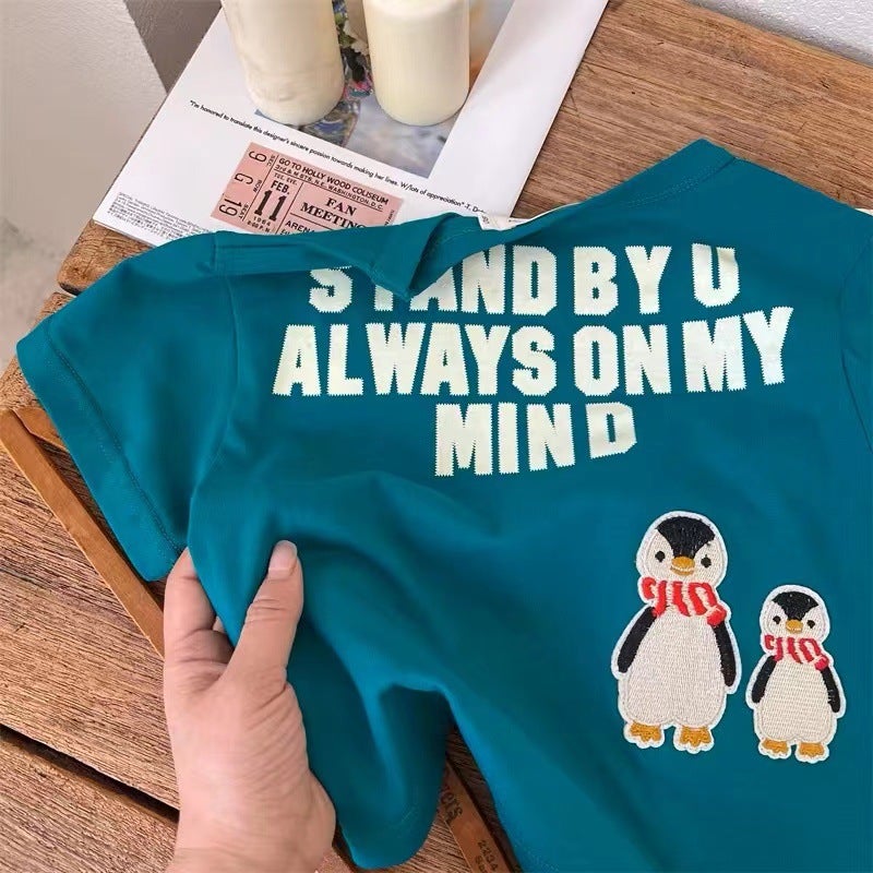 Children'S Cotton Short-Sleeved T-Shirt Summer Cartoon Half-Sleeved Embroidered Printed Japanese Fashion Brand Chinese And Korean Style Children'S Fashion Fashion - Image 1