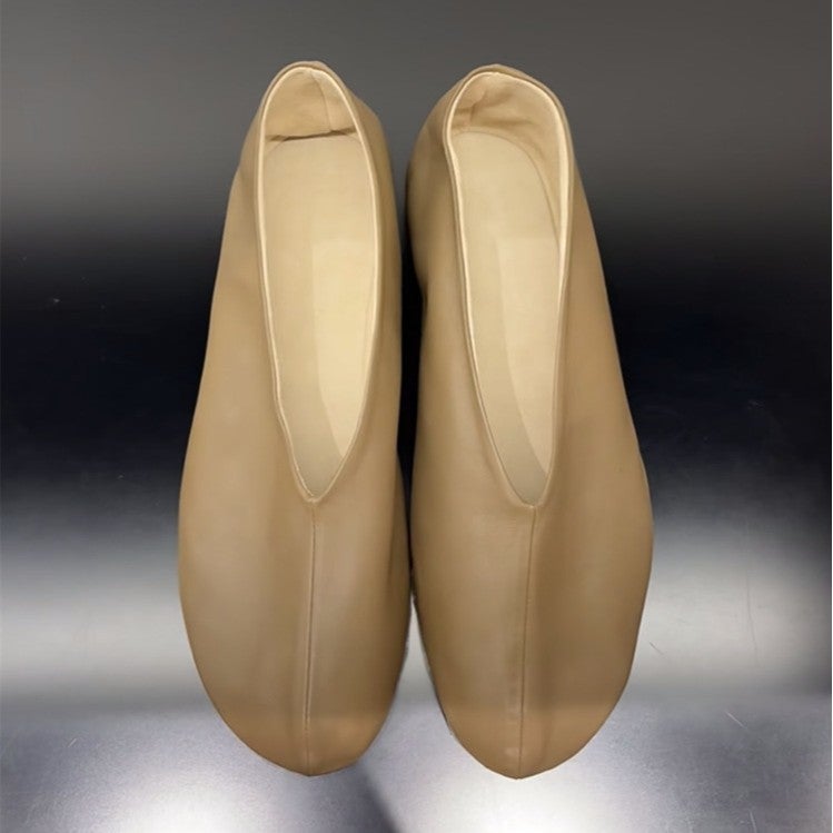 Sheepskin Version ~ Round-Toe Shallow Slip-On Flat Leather Shoes For Women, Genuine Leather Korean Style Versatile Simple Flats Shoes - Image 2