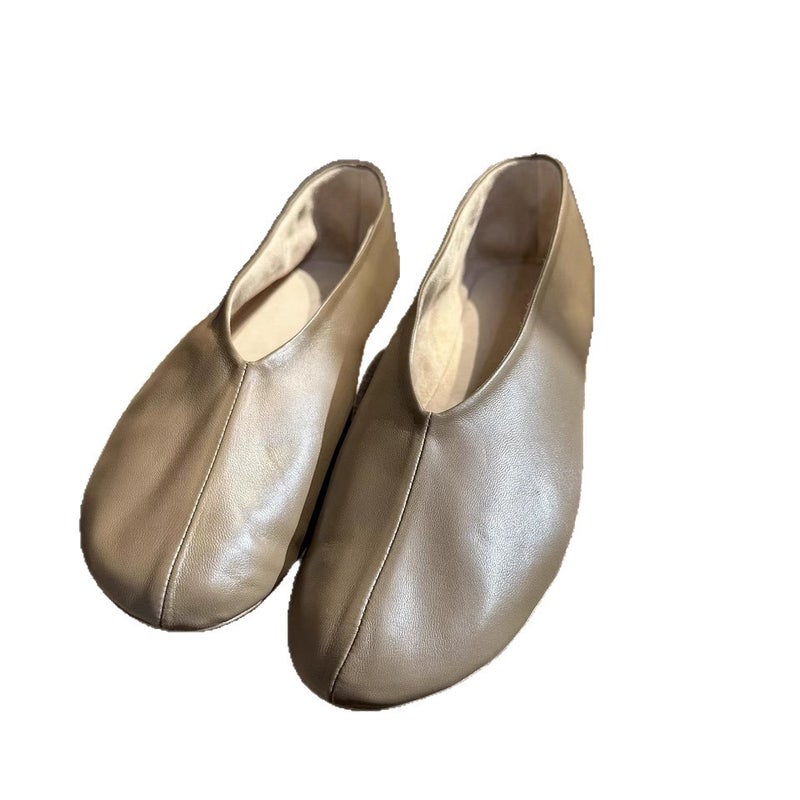Sheepskin Version ~ Round-Toe Shallow Slip-On Flat Leather Shoes For Women, Genuine Leather Korean Style Versatile Simple Flats Shoes - Image 4
