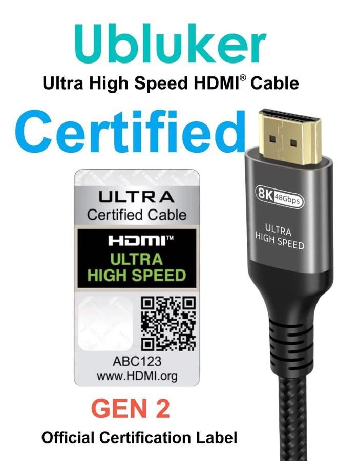 Ubluker 10K 8K 4K HDMI Cable 48Gbps 5M, Certified Ultra High Speed HDMI® Cable 4K 240Hz 144Hz 8K 60Hz 0.01ms HDR10+ ARC eARC HDCP2.3 Netflix Roku TV PC Monitor Projector PS5 4 Xbox - Image 2