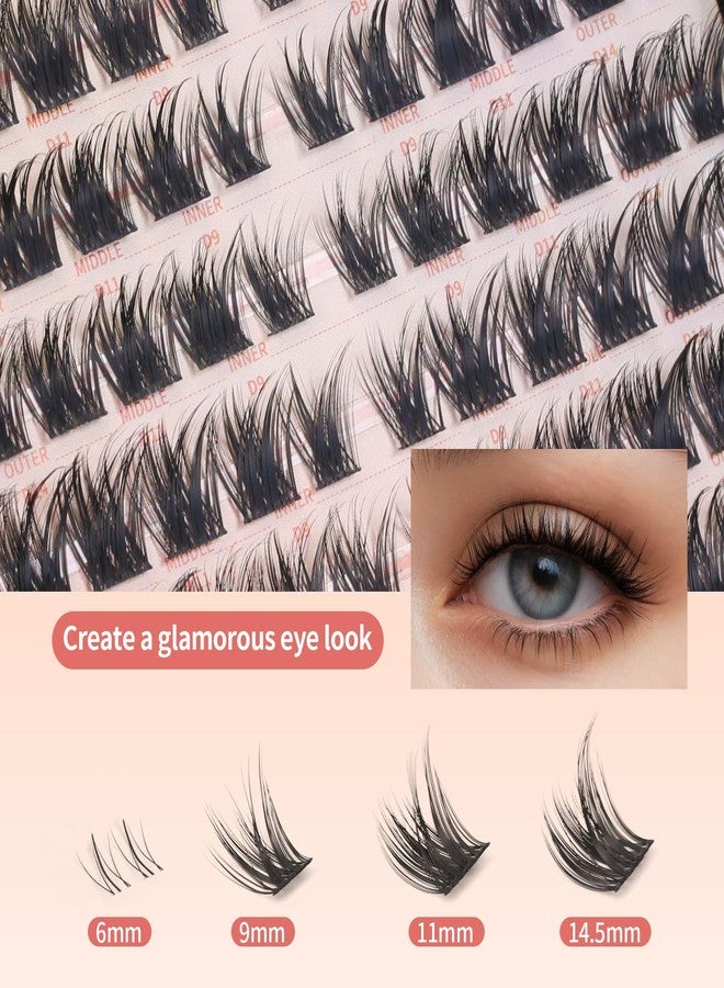 MLEN DIARY Lash Cluster 132 Pcs Cluster Lashes 10-14.5mm D Curl DIY Eyelash Extensions Wispy Cat Eye Eyelash Clusters Super Thin Band Manga Volume Eyelash Extension Kit with Tweezers DIY at Home - Image 2