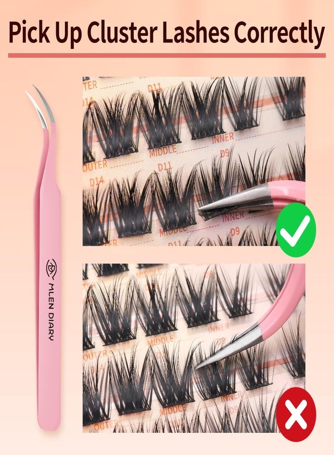 MLEN DIARY Lash Cluster 132 Pcs Cluster Lashes 10-14.5mm D Curl DIY Eyelash Extensions Wispy Cat Eye Eyelash Clusters Super Thin Band Manga Volume Eyelash Extension Kit with Tweezers DIY at Home - Image 5