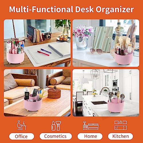 EDENMS Desk Pencil Pen Holder, 5 Slots 360°Degree Rotating Organizers for Desk, Desktop Storage Stationery Supplies Organizer, Cute Cup Pot Office, School, Home, Art Supply, Pink - Image 5