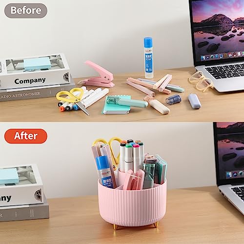 EDENMS Desk Pencil Pen Holder, 5 Slots 360°Degree Rotating Organizers for Desk, Desktop Storage Stationery Supplies Organizer, Cute Cup Pot Office, School, Home, Art Supply, Pink - Image 4