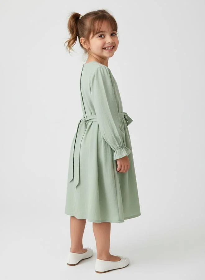 Bella Moda Girls Embroidered Long Sleeve Fit and Flare Dress