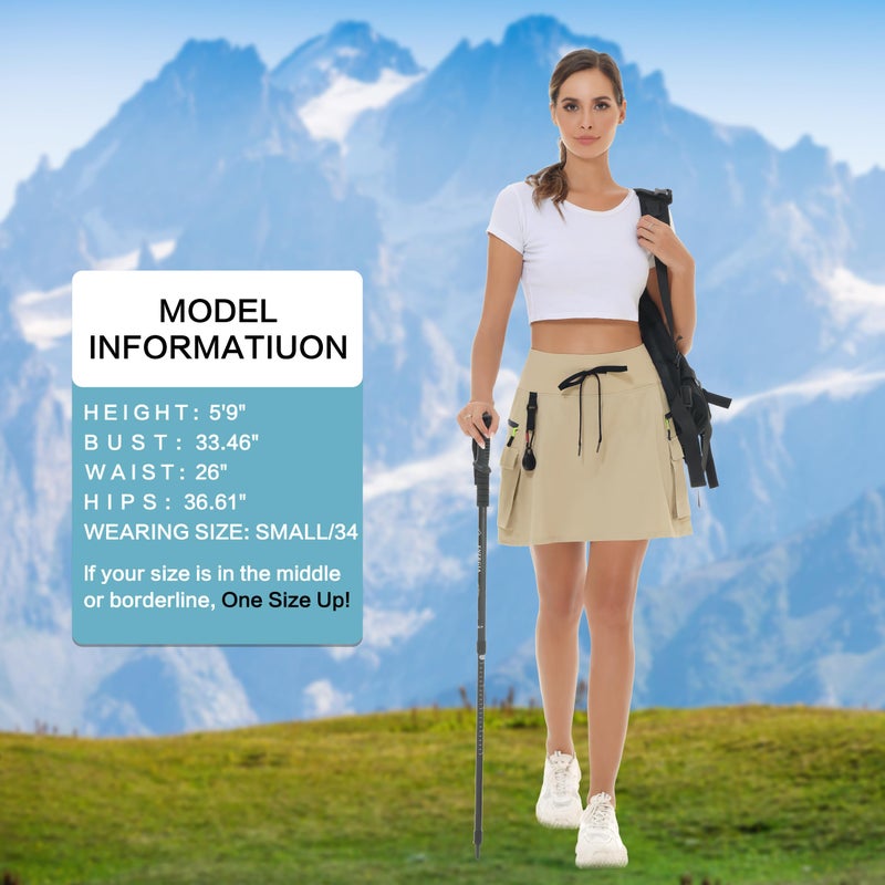 MIVEI Women's Hiking Cargo Skort Skirt High Waisted Golf Dressy Casual with Zipper Pockets Workout Sport Quick Dry Skirts Khaki - Image 5