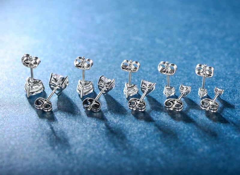 MDFUN 18K White Gold Plated Heart Shape Cut Cubic Zirconia Birthstone Stud Earring Pack of 5 Pairs (4-April-Diamond) - Image 4