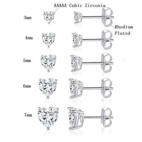MDFUN 18K White Gold Plated Heart Shape Cut Cubic Zirconia Birthstone Stud Earring Pack of 5 Pairs (4-April-Diamond) - Image 2