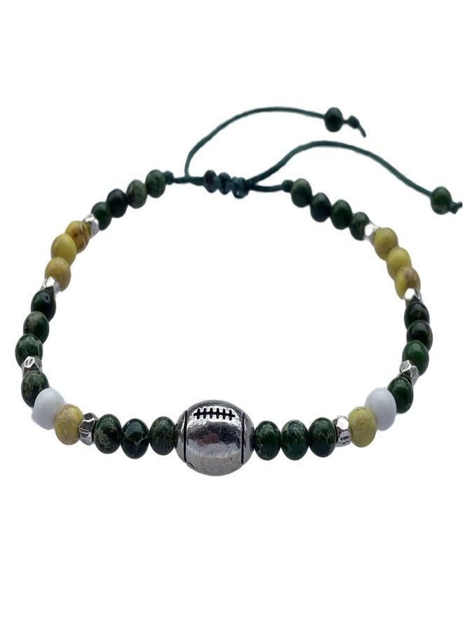 DOLON 4mm Imperial Jasper Stone Handwoven Beaded Bracelet for Football Fans,Game Day Team Jewelry Gift for Sports Players & Lovers Green/Yellow/White - Image 1
