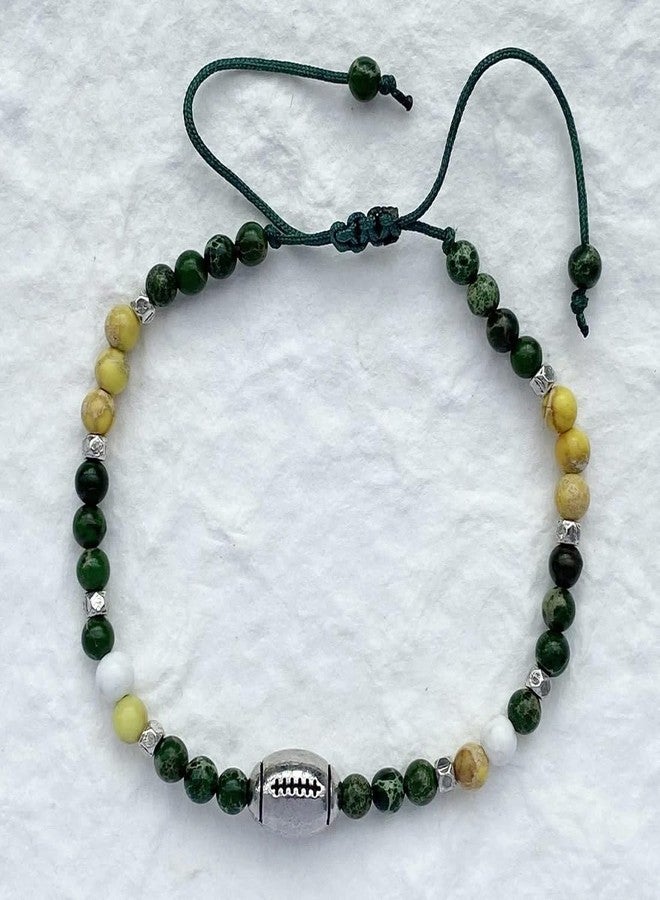 DOLON 4mm Imperial Jasper Stone Handwoven Beaded Bracelet for Football Fans,Game Day Team Jewelry Gift for Sports Players & Lovers Green/Yellow/White - Image 4