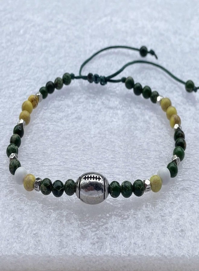 DOLON 4mm Imperial Jasper Stone Handwoven Beaded Bracelet for Football Fans,Game Day Team Jewelry Gift for Sports Players & Lovers Green/Yellow/White - Image 5