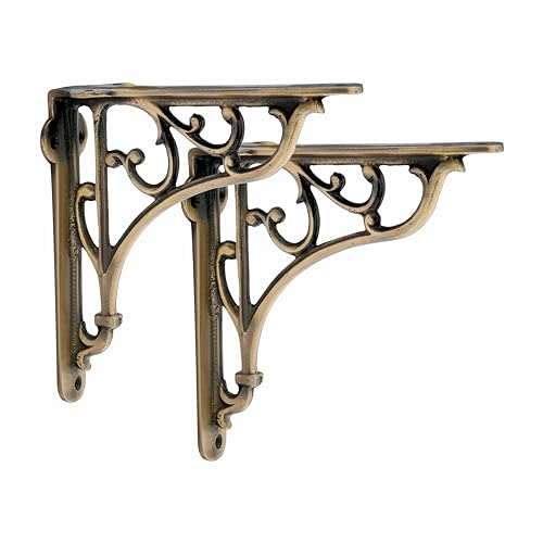 GHAR DWAR Metal Handcrafted Shelf Bracket for Floating Shelves L Angle Decorative L Shaped Corner Brace Joint Heavy Duty Wall Mounted Shelf Supporter Brace Holder (Brass Antiq, Pack of 4) - Image 5