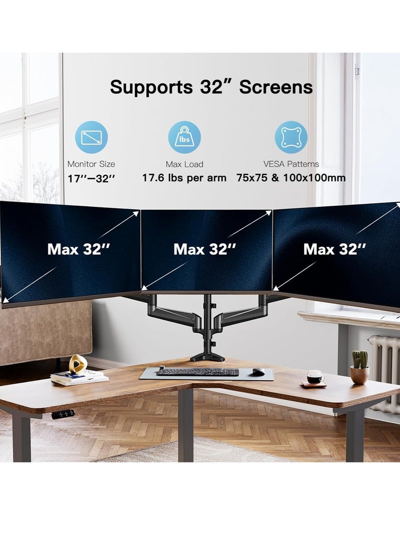 NEW Monitor Mount 3 Monitors for 17-32 Inch Screens, Screen Mount 3 Monitors Height Adjustable, Monitor Arm, Holds 8 kg per Arm, Black  - Image 2