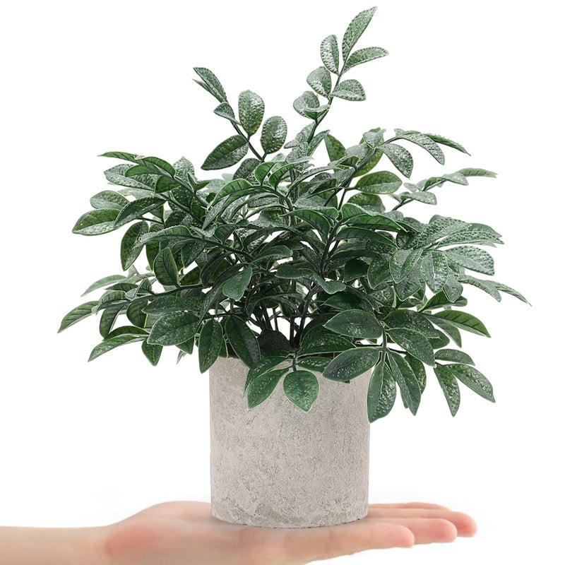 Coferset 2 Pack Small Fake Plants Potted Artificial Herb Plants for Shelf Desk Home Bathroom Farmhouse Room Coffee Table Decor (Gray Green) - Image 2