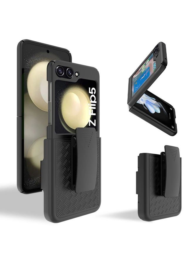 Ailiber for Samsung Galaxy Z Flip5 Case, Galaxy Z Flip 5 Phone Case Holster with Back Screen Protector, Swivel Belt Clip, Kickstand Holder, Full Body Shockproof Shell Cover for Samsung Z Flip5-Black - Image 1