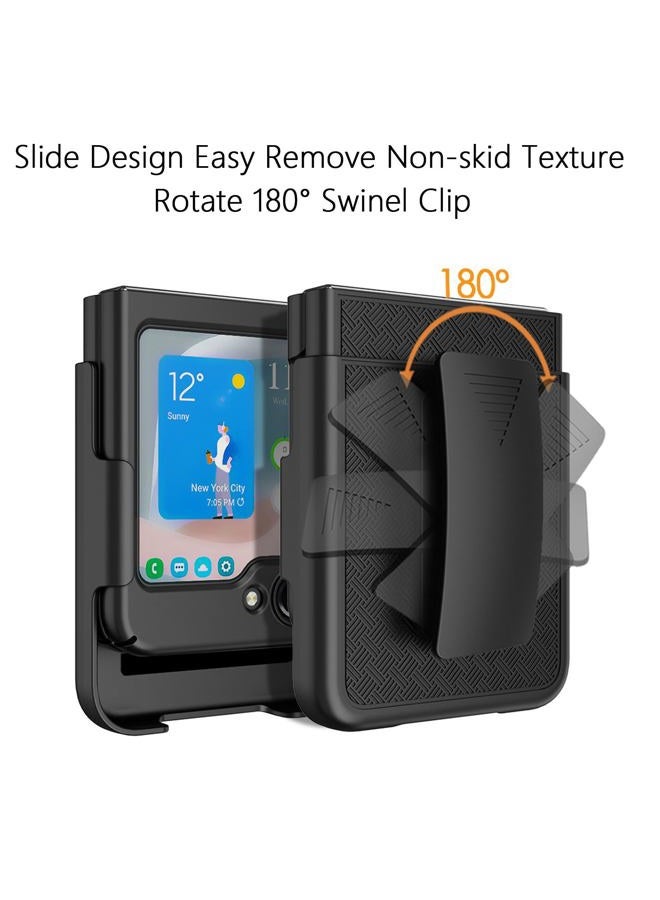 Ailiber for Samsung Galaxy Z Flip5 Case, Galaxy Z Flip 5 Phone Case Holster with Back Screen Protector, Swivel Belt Clip, Kickstand Holder, Full Body Shockproof Shell Cover for Samsung Z Flip5-Black - Image 2