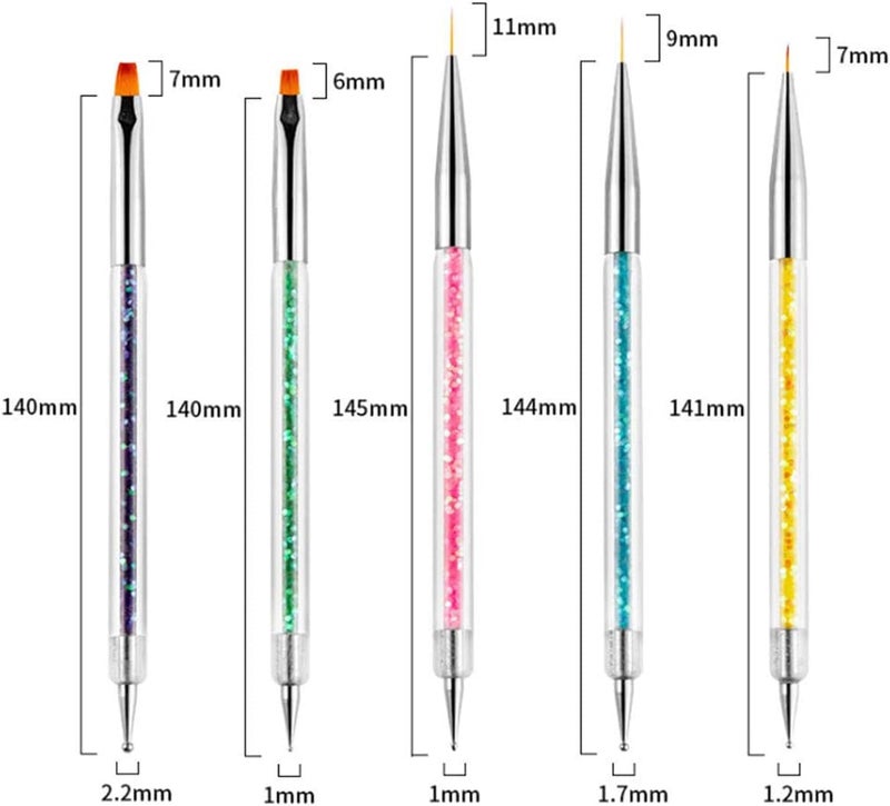 KASTWAVE Nail Art Brushes, 5Pcs Double Ended Brush & Dotting Tool Kit, Including Nail Liner Brush and Nail Dotting Pens for Nail Art Nail Salon - Image 5