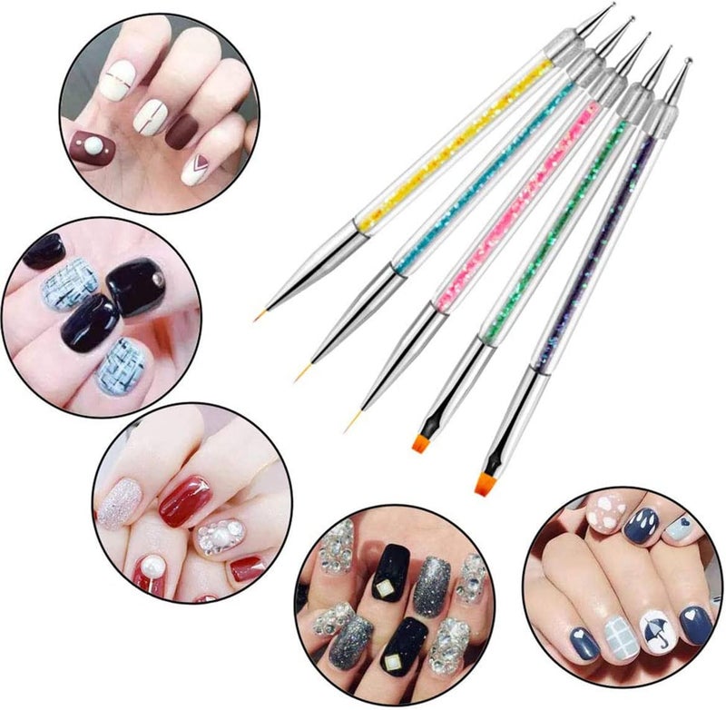 KASTWAVE Nail Art Brushes, 5Pcs Double Ended Brush & Dotting Tool Kit, Including Nail Liner Brush and Nail Dotting Pens for Nail Art Nail Salon - Image 2