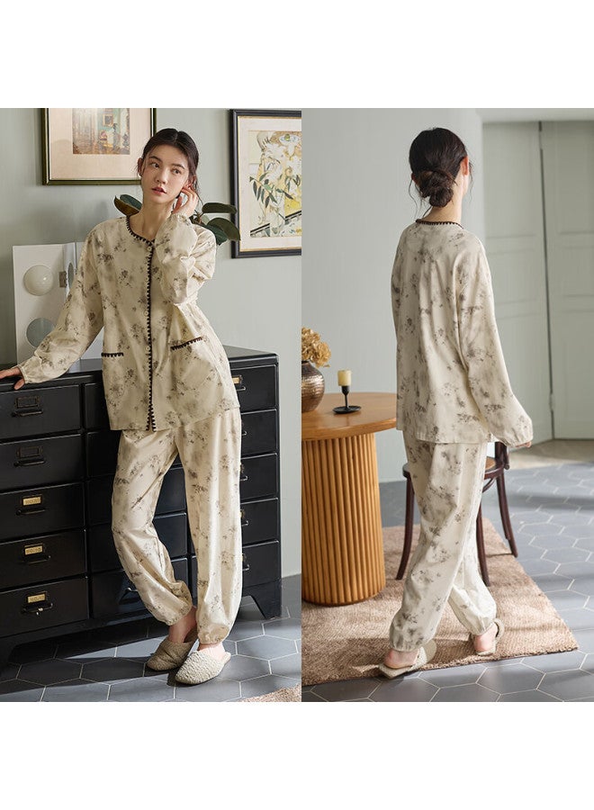 Xuanliang New Women's Spring Autumn Cotton Long Sleeve Casual Plus Size Homewear Pajama Set