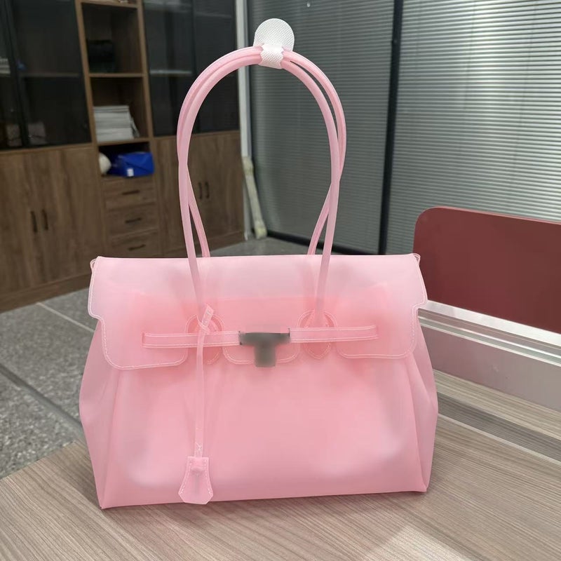 Women's TPU Jelly Kelly Tote Bag, Summer Handbag with Flap Closure - Image 2