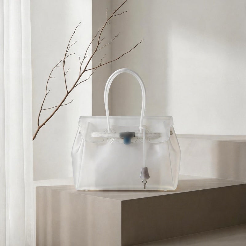 Women's TPU Jelly Kelly Tote Bag, Summer Handbag with Flap Closure - Image 3