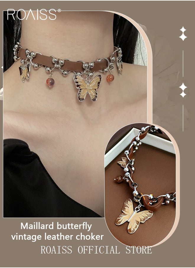 roaiss - Women Butterfly Chain Necklace Personalized Design with Chain Elements Fashionable Leather Necklace for Women Versatile and Casual Necklace - Image 1