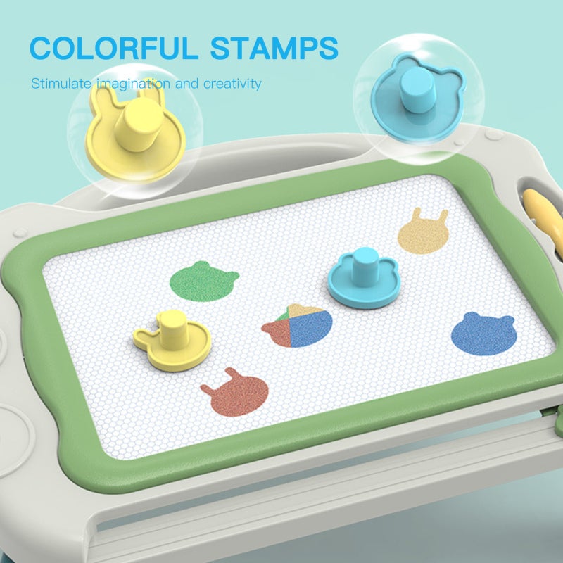 Magnetic Drawing Board: 560g Green, Safe Round Edges - Portable Design, Interesting Stamps for Children Art Creative Learning - Image 4