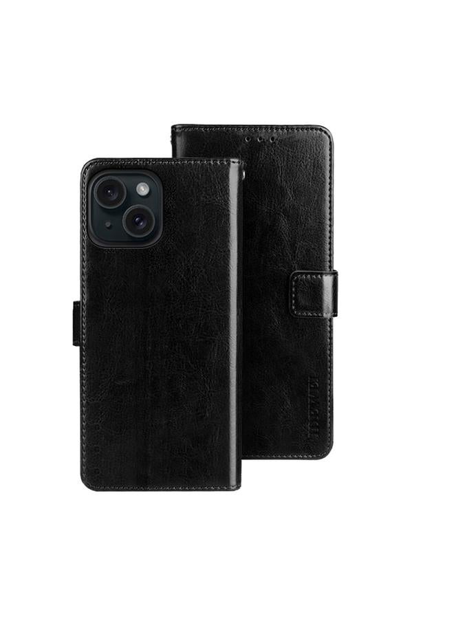 إيدويي جراب هاتف من الجلد بتصميم حصان مجنون مع حامل لهاتف iPhone 15 - Image 1