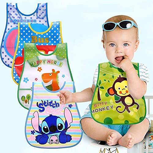 DOMENICO Washable Colorful Waterproof Baby Apron cum Bib Unisex Cute Cartoon Baby Bib Drool Baby Bib Baby Feeding Bibs for Infant Toddler 9 Months to 6 Years Old- Random Print Pack of 1 - Image 5